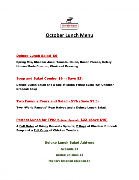 October Lunch Menu